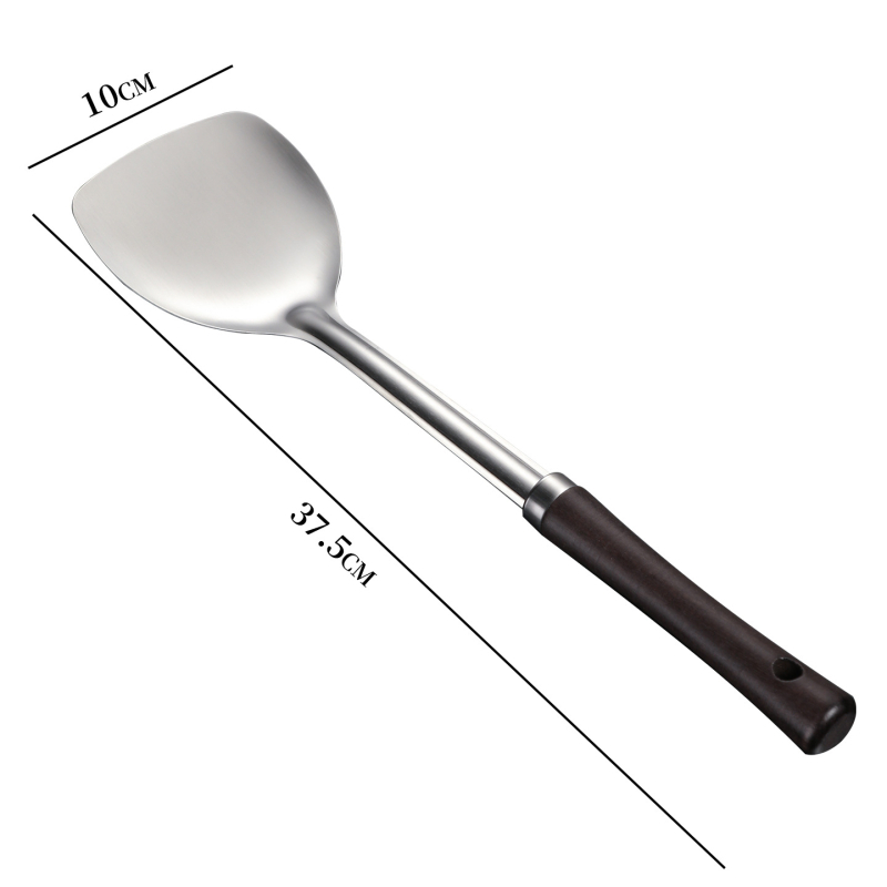 Spatula de bucătărie din oțel inoxidabil 201, mâner din lemn, design îngroșat pentru protecție împotriva arsurilor