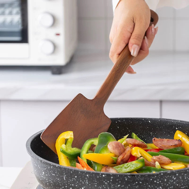 Set de spatule din lemn de acacie pentru bucătărie, spatule din lemn pentru gătit, compatibil cu tigăi antiaderente