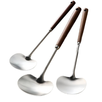 Spatula pentru ciuperci din oțel inoxidabil 316, spatulă de bucătărie alimentară cu mâner din lemn, lingură groasă pentru prăjit