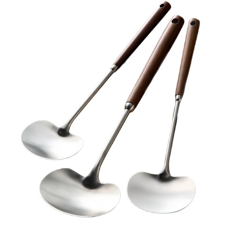 Spatula pentru ciuperci din oțel inoxidabil 316, spatulă de bucătărie alimentară cu mâner din lemn, lingură groasă pentru prăjit