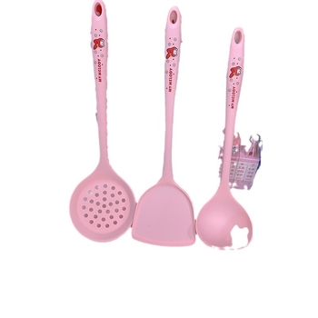 Cartoon Melody KT set tacâmuri bucătărie din silicon, antiaderent, rezistent la temperaturi înalte — spatulă, spatulă cu găuri, lingură de orez, lingură de supă