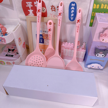 Cartoon Melody KT set tacâmuri bucătărie din silicon, antiaderent, rezistent la temperaturi înalte — spatulă, spatulă cu găuri, lingură de orez, lingură de supă