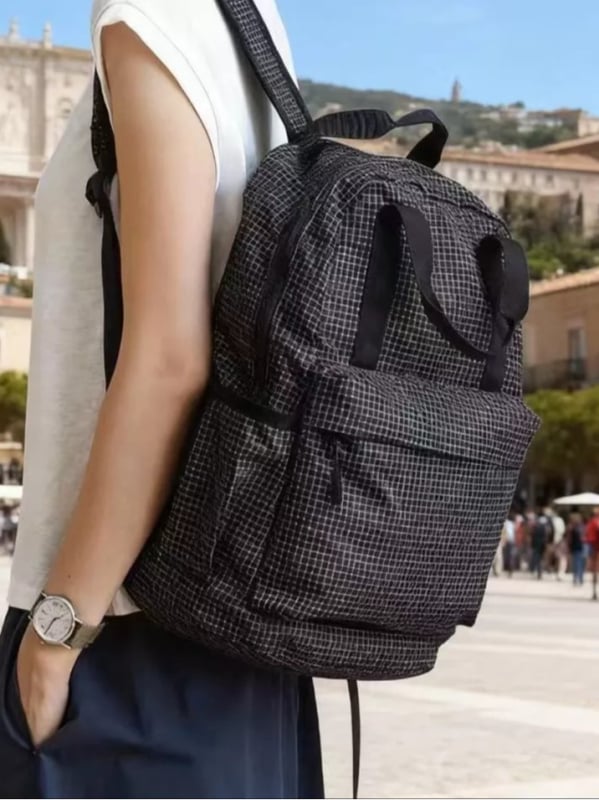 Unisex ruksak u korejskom stilu, vodootporan, lagan, kariranim uzorkom, za 12-inčni prijenosnik, sklopiv