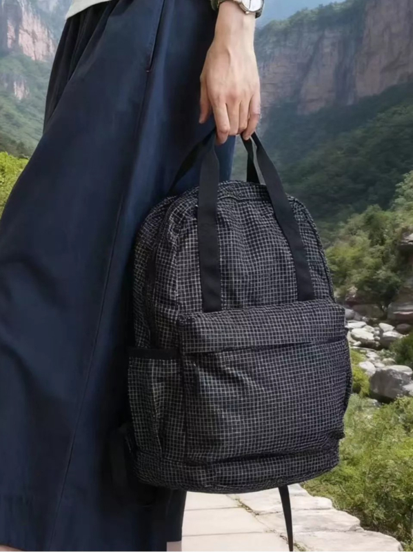 Unisex ruksak u korejskom stilu, vodootporan, lagan, kariranim uzorkom, za 12-inčni prijenosnik, sklopiv