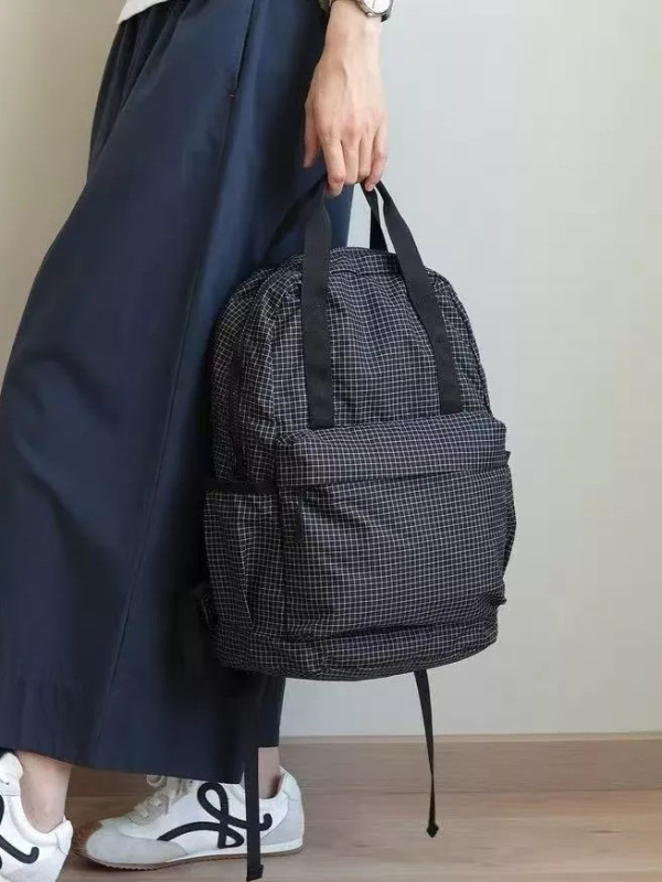 Unisex ruksak u korejskom stilu, vodootporan, lagan, kariranim uzorkom, za 12-inčni prijenosnik, sklopiv