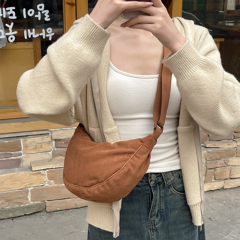 Unisex torbica preko tijela od corduroy, mala najlonska torbica za rame, zima 2023