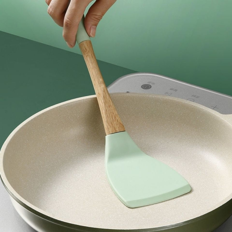 Spatulă din silicon pentru gătit, antiaderentă, sigură pentru vase, rezistentă la temperaturi înalte