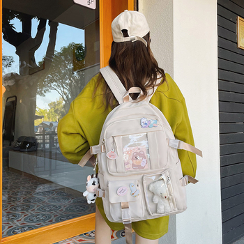Ženski školski ruksak za srednju školu, s velikim kapacitetom i prozirnim pretincima, Harajuku stil, lagan.