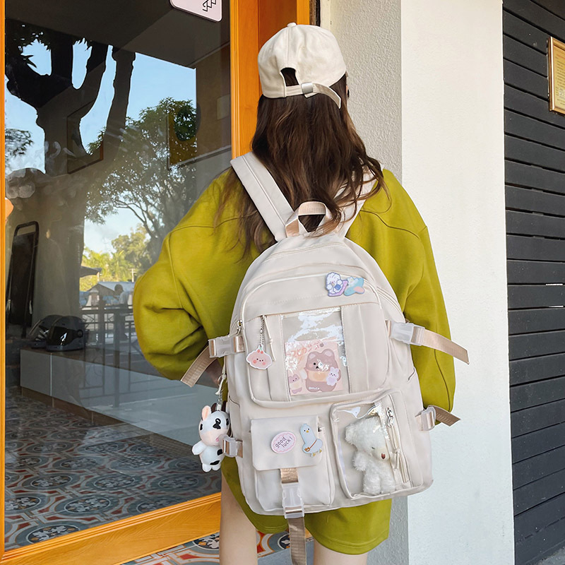 Ženski školski ruksak za srednju školu, s velikim kapacitetom i prozirnim pretincima, Harajuku stil, lagan.