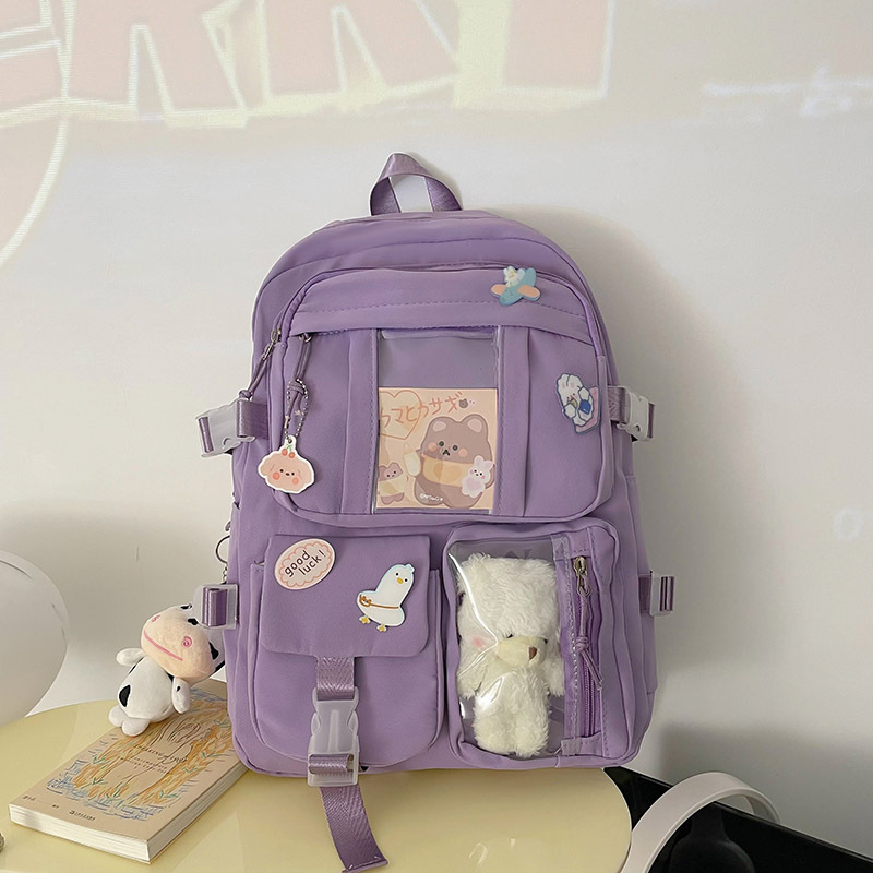 Ženski školski ruksak za srednju školu, s velikim kapacitetom i prozirnim pretincima, Harajuku stil, lagan.