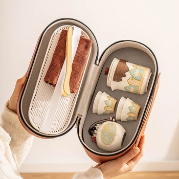 Carpenter Sequence Set ceai de călătorie: ceainic ceramic portabil și cești pentru camping și birou