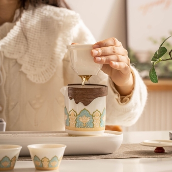 Carpenter Sequence Set ceai de călătorie: ceainic ceramic portabil și cești pentru camping și birou