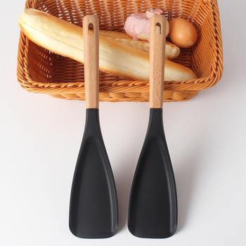 Spatulă din silicon cu mâner din lemn, pentru salate, servire și gătit, antiaderentă, mare