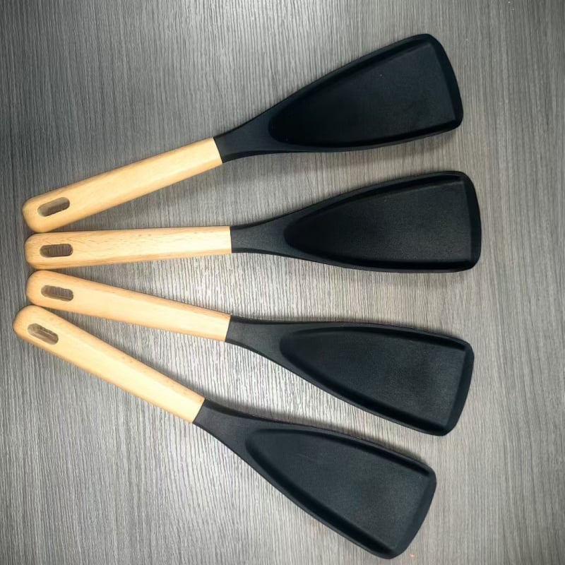 Spatulă din silicon cu mâner din lemn, pentru salate, servire și gătit, antiaderentă, mare