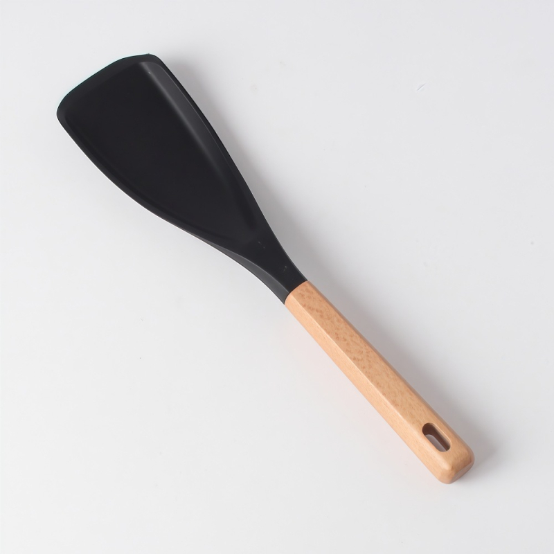 Spatulă din silicon cu mâner din lemn, pentru salate, servire și gătit, antiaderentă, mare