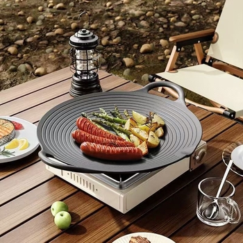 Placă de grătar din fontă pentru exterior, rotundă, groasă, pentru camping și uz casnic, neacoperită, compatibilă cu plita cu inducție