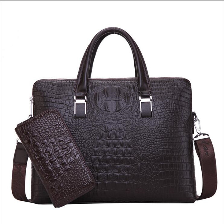 Muška torba s uzorkom krokodila, poslovna torba s dvostrukim zatvaračima, crossbody torba za prijenosno računalo