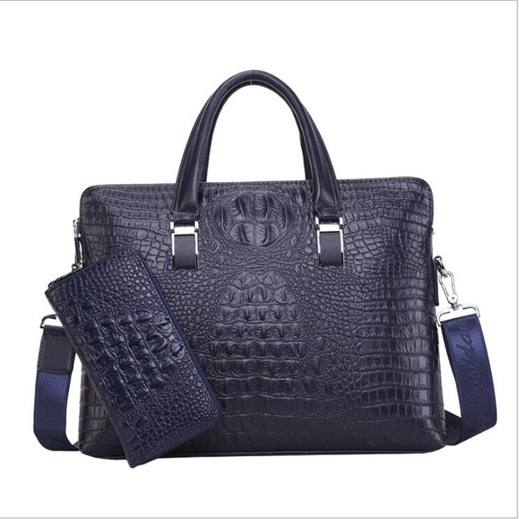 Muška torba s uzorkom krokodila, poslovna torba s dvostrukim zatvaračima, crossbody torba za prijenosno računalo