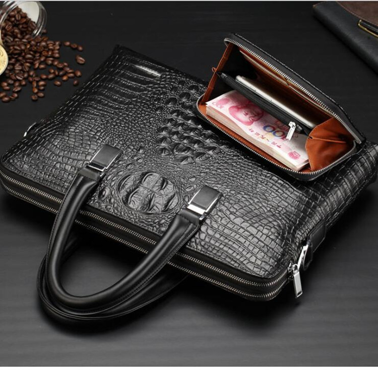 Muška torba s uzorkom krokodila, poslovna torba s dvostrukim zatvaračima, crossbody torba za prijenosno računalo