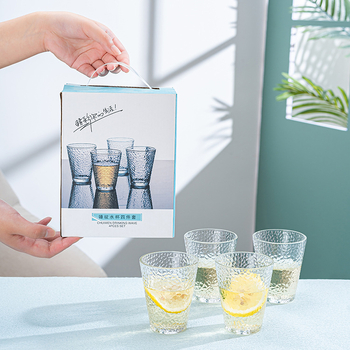 Set de sticle din sticlă cu textură ciocanată pentru ceai/zeamă, pentru apă rece; include un ceainic rezistent la temperaturi și o ceașcă