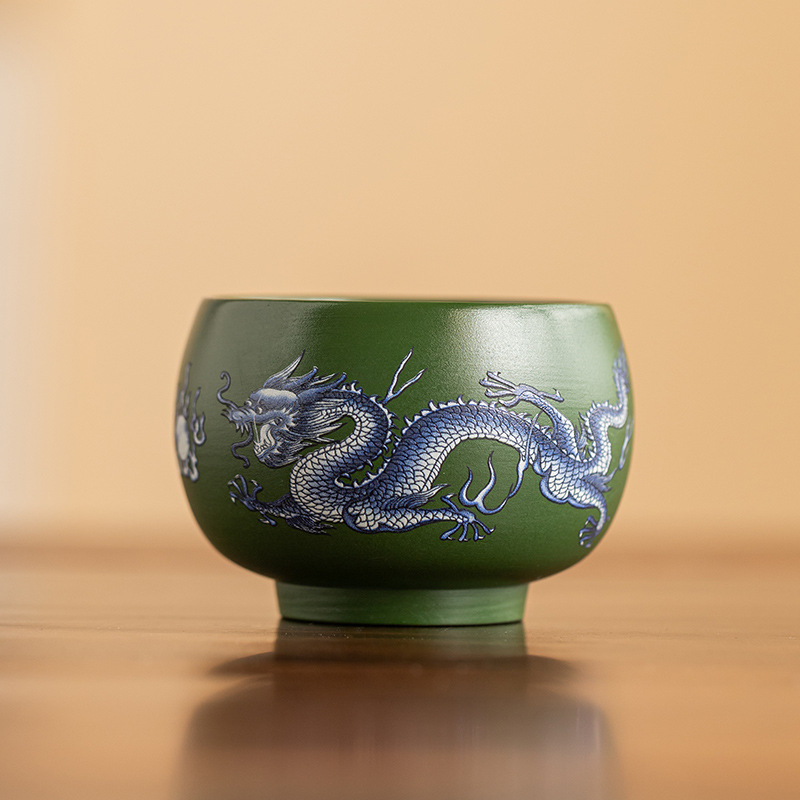 Ceainic din lut purpuriu, lucrat manual de un maestru al patrimoniului imaterial, luciu luminescent în întuneric, dragon și phoenix, stil Kowloon Xianrui Hanwa Xishi, din lut purpuriu Yixing