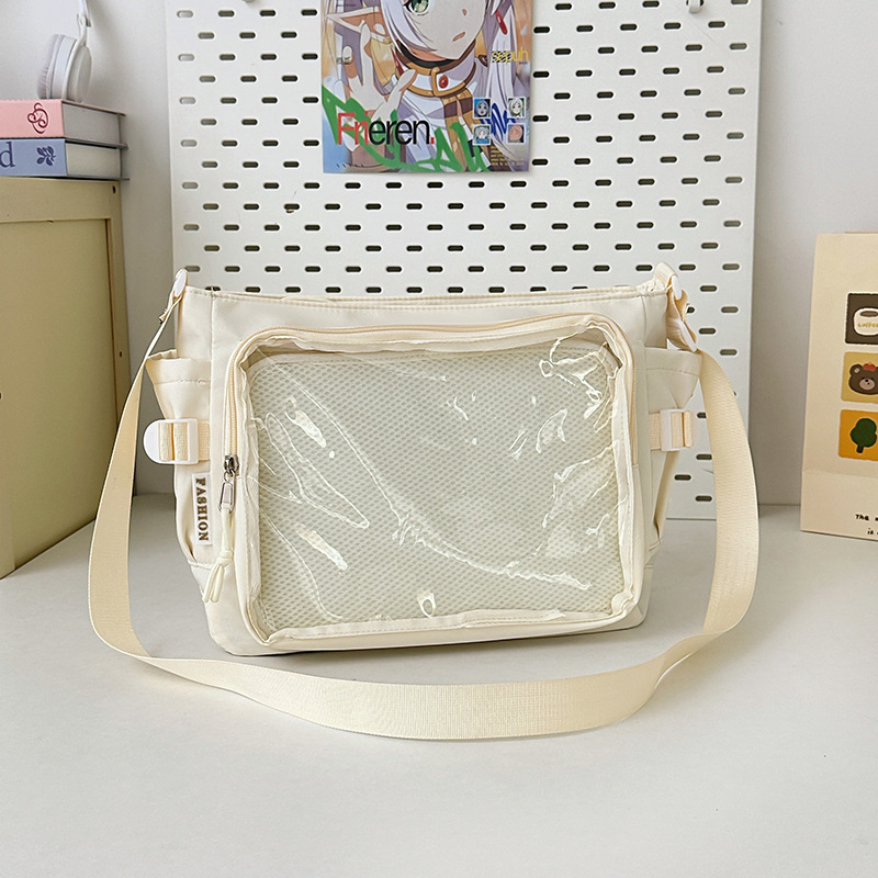 Ženska messenger torba u stilu fakulteta, velika zapremina, nylon, proziran dizajn, za svakodnevnu upotrebu