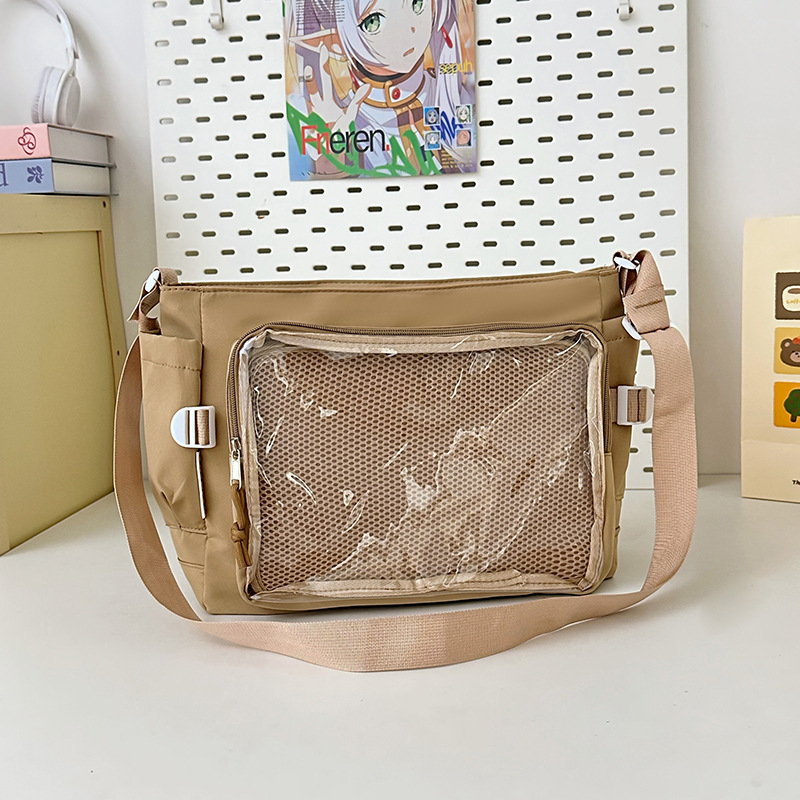 Ženska messenger torba u stilu fakulteta, velika zapremina, nylon, proziran dizajn, za svakodnevnu upotrebu