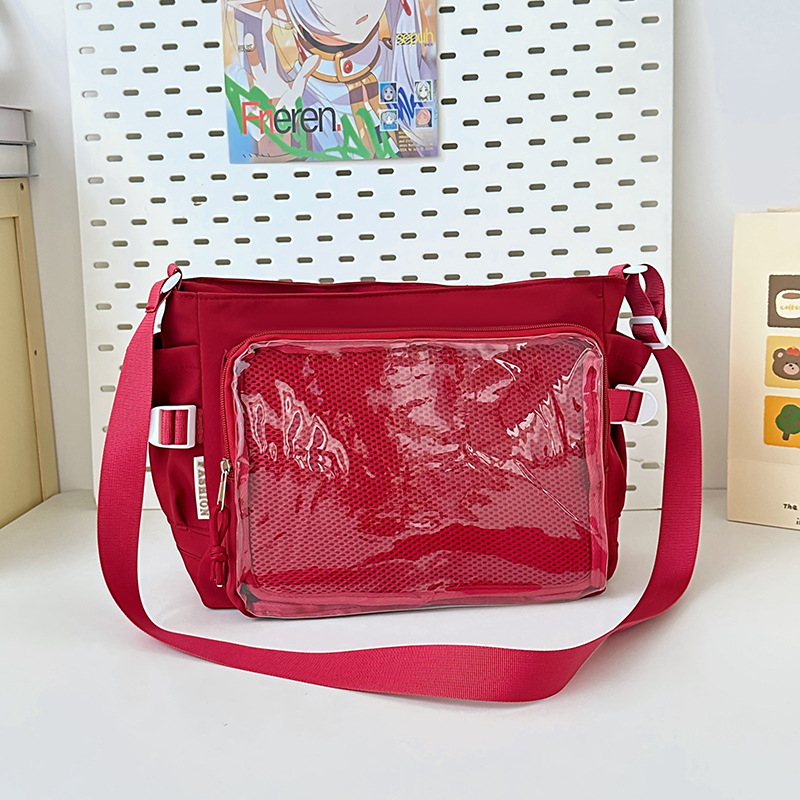 Ženska messenger torba u stilu fakulteta, velika zapremina, nylon, proziran dizajn, za svakodnevnu upotrebu