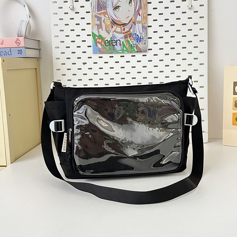 Ženska messenger torba u stilu fakulteta, velika zapremina, nylon, proziran dizajn, za svakodnevnu upotrebu