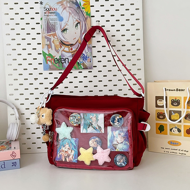 Ženska messenger torba u stilu fakulteta, velika zapremina, nylon, proziran dizajn, za svakodnevnu upotrebu