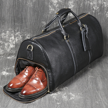 Torba za putovanje od prave bivolje kože s pretincem za cipele, unisex, kapacitet 20–35 L