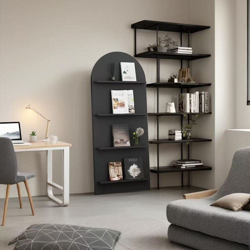 Raft din lemn, stil modern minimalist, pentru reviste și ziare, montat pe podea și pe perete, raft de depozitare cu mai multe niveluri