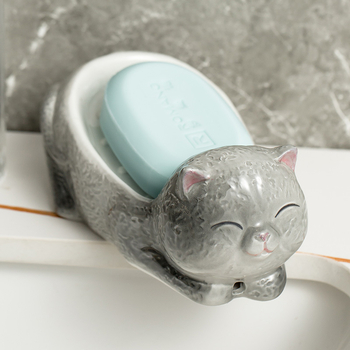 Suport ceramic pentru săpun, creativ pentru baie, cu motiv rață și Shiba Inu, personalizabil, fără acumulare de apă