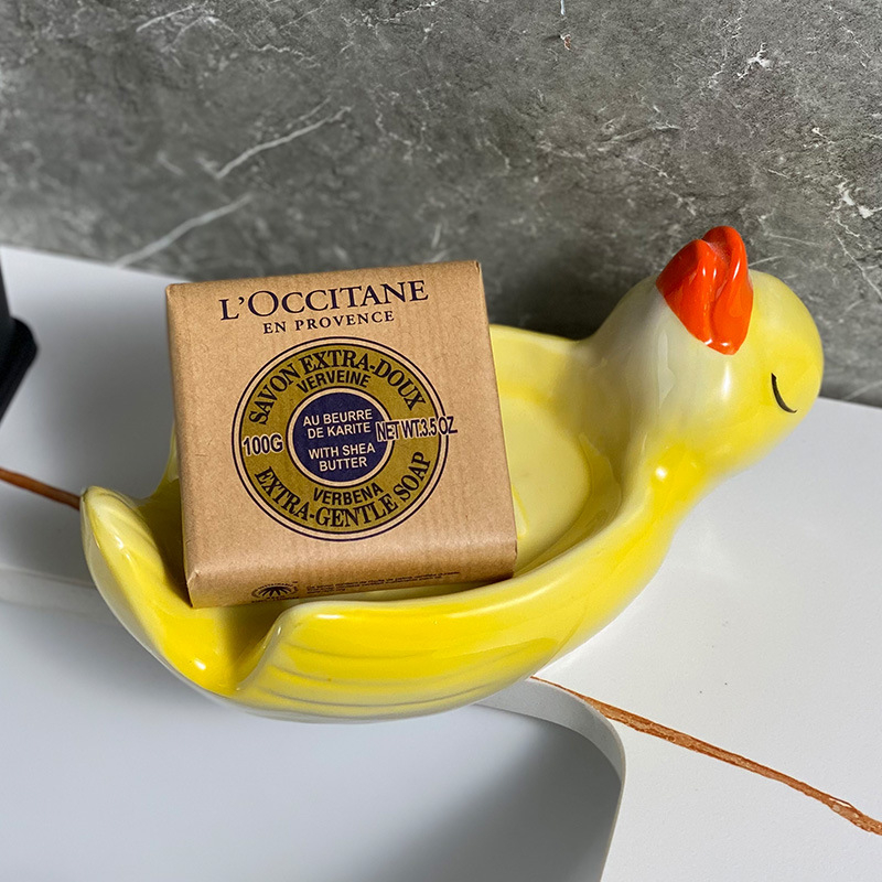 Suport ceramic pentru săpun, creativ pentru baie, cu motiv rață și Shiba Inu, personalizabil, fără acumulare de apă