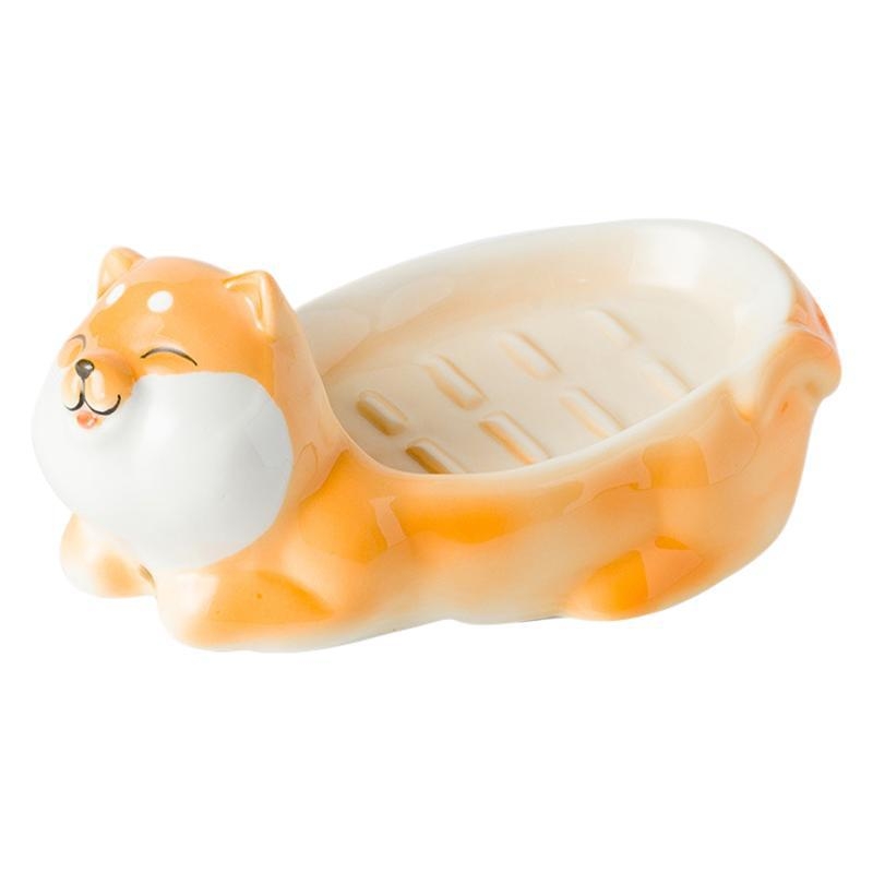 Suport ceramic pentru săpun, creativ pentru baie, cu motiv rață și Shiba Inu, personalizabil, fără acumulare de apă