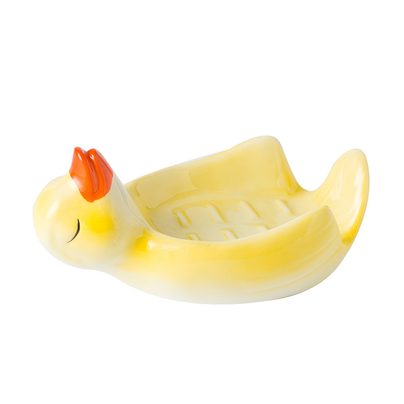 Suport ceramic pentru săpun, creativ pentru baie, cu motiv rață și Shiba Inu, personalizabil, fără acumulare de apă