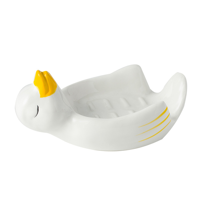 Suport ceramic pentru săpun, creativ pentru baie, cu motiv rață și Shiba Inu, personalizabil, fără acumulare de apă