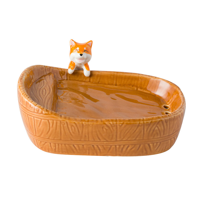 Suport ceramic pentru săpun, creativ pentru baie, cu motiv rață și Shiba Inu, personalizabil, fără acumulare de apă