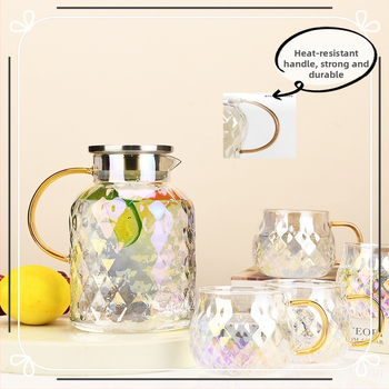 Ceainic din sticlă borosilikat rezistent la temperaturi înalte, textură de ananas, design minimalist pentru living, utilizare casnică, la gros