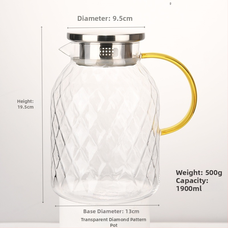 Ceainic din sticlă borosilikat rezistent la temperaturi înalte, textură de ananas, design minimalist pentru living, utilizare casnică, la gros
