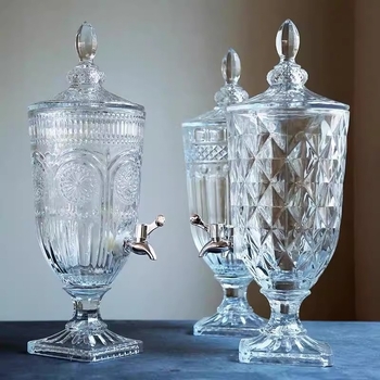 Cană din sticlă în stil franțuzesc vintage pentru apă rece, design elegant, potrivită pentru hoteluri, pentru sucuri, ceai cu lămâie și băuturi, capacitate mare, cu robinet