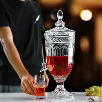 Cană din sticlă în stil franțuzesc vintage pentru apă rece, design elegant, potrivită pentru hoteluri, pentru sucuri, ceai cu lămâie și băuturi, capacitate mare, cu robinet