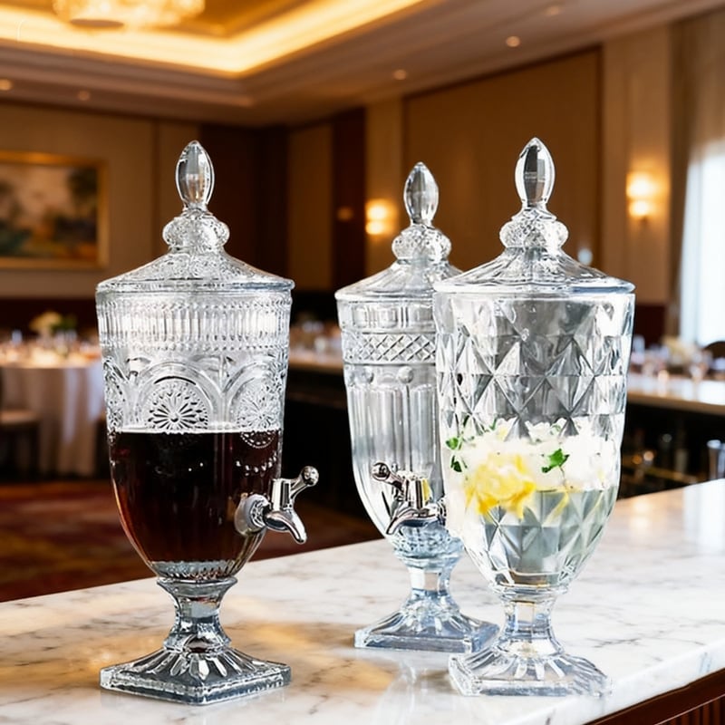 Cană din sticlă în stil franțuzesc vintage pentru apă rece, design elegant, potrivită pentru hoteluri, pentru sucuri, ceai cu lămâie și băuturi, capacitate mare, cu robinet
