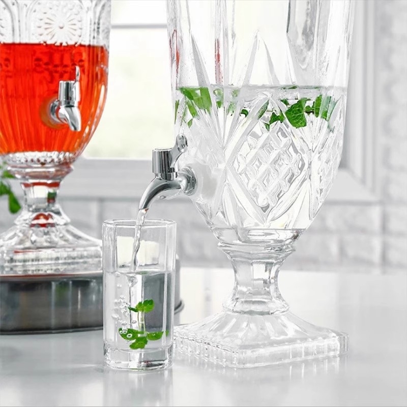 Cană din sticlă în stil franțuzesc vintage pentru apă rece, design elegant, potrivită pentru hoteluri, pentru sucuri, ceai cu lămâie și băuturi, capacitate mare, cu robinet