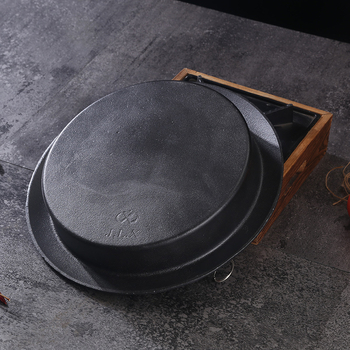 Placă din fontă cu bază plată, pentru hot pot și sukiyaki, compatibilă cu plita cu inducție, placă de grătar coreeană
