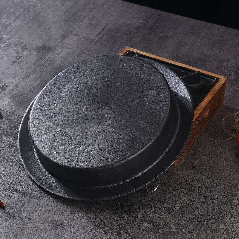 Placă din fontă cu bază plată, pentru hot pot și sukiyaki, compatibilă cu plita cu inducție, placă de grătar coreeană