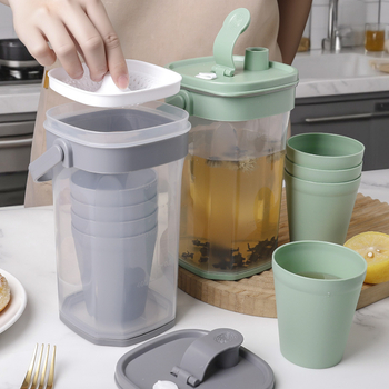 Set de cană de apă rece de 2 litri și pahar, din plastic, rezistent la temperaturi înalte, pentru fructe și ceai cu lapte