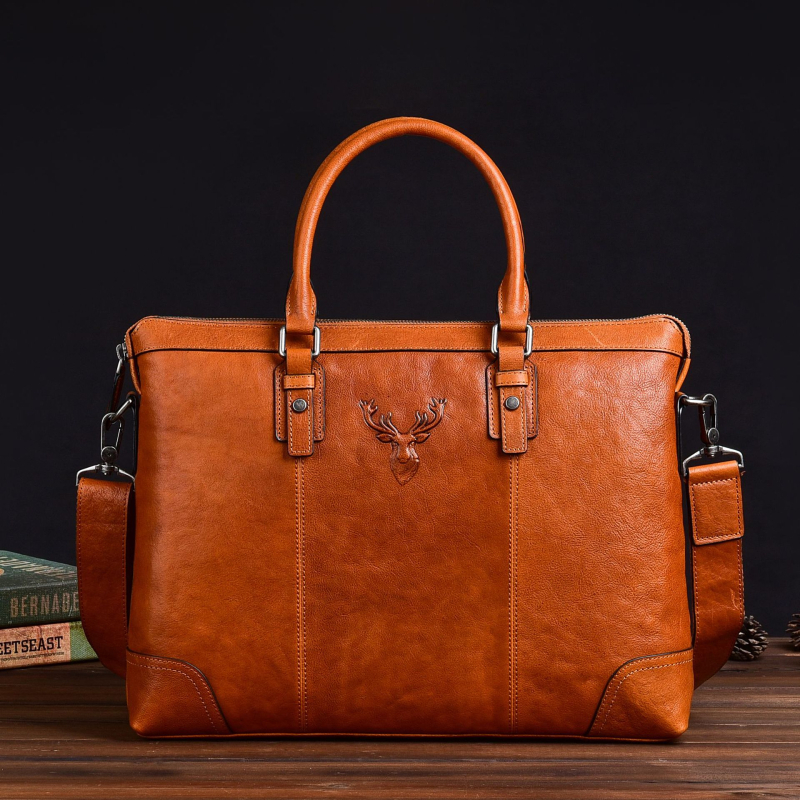 Férfi üzleti aktatáska felső réteg marhabőrből, növényi cserzéssel, vintage, hétköznapi stílus