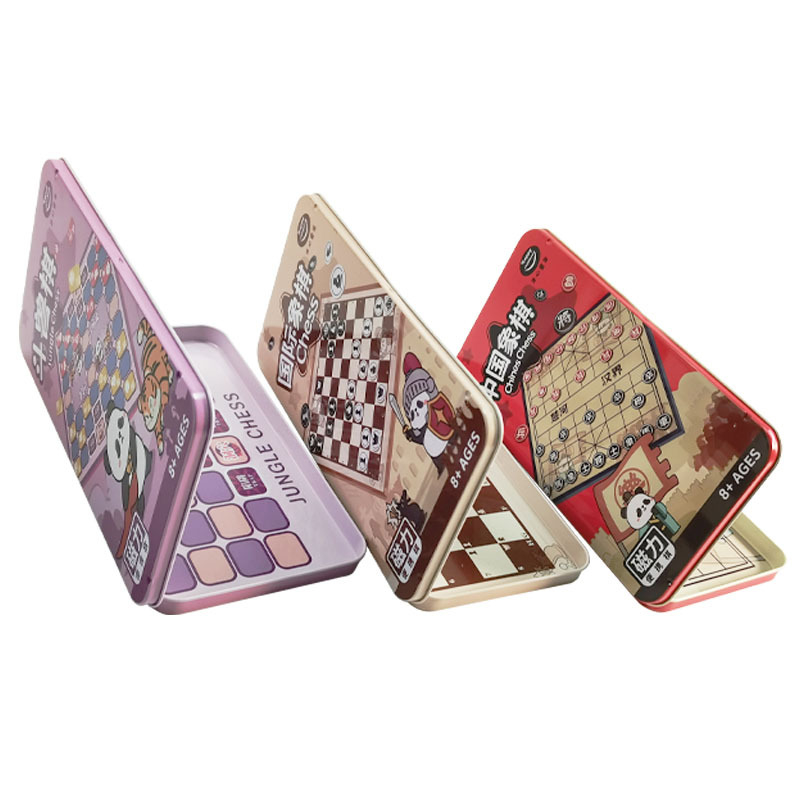 Set Xiangqi din tablă tinplate cu capac rabatabil – Go și Flying Chess, jocuri educaționale pentru copii