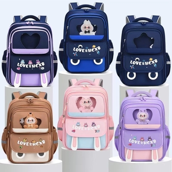 Školska torba u cartoon stilu za osnovnoškolce (1., 3. i 6. razred); unisex, dizajn blok boja, zaštita kralježnice, lagana, od Oxford materijala.